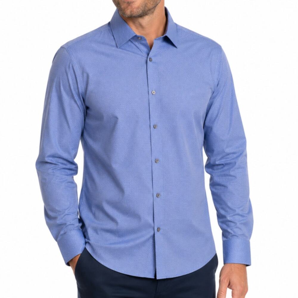 NWT Lucky Brand Slim Fit Stretch Dress Shirt XL 17 17.5 34 35 Blue Print